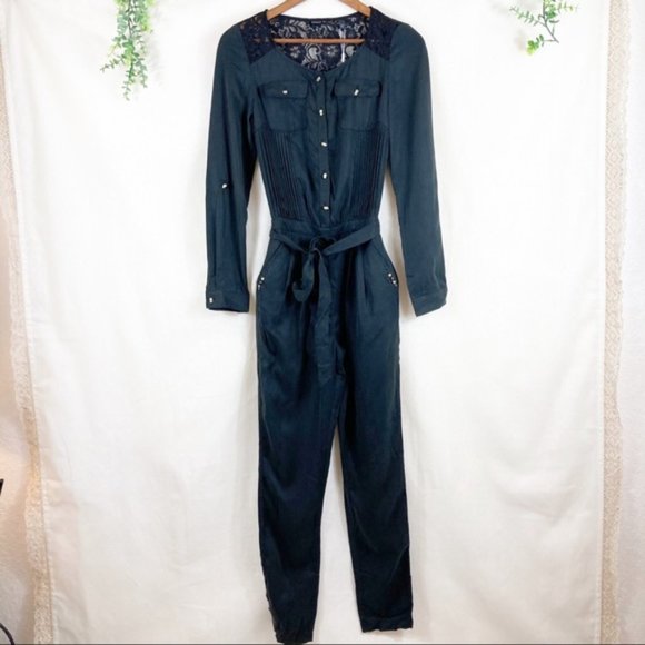 ONLY Front Pockets Long Romper Tie up Skull Head Button Lace Back - Picture 1 of 12